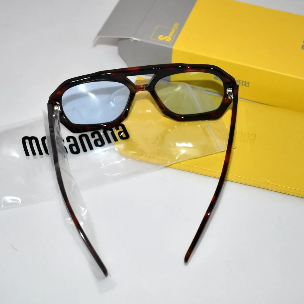 Mosanana Trendy Hexagonal Aviator Sunglasses for Women | Tortoise/Blue